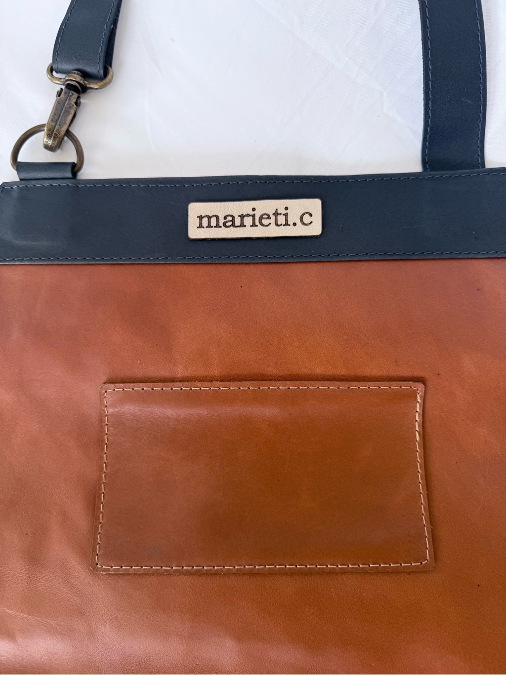 Marieti.c Leather BBQ Apron in Brown with Navy Straps - Picture 3 of 10